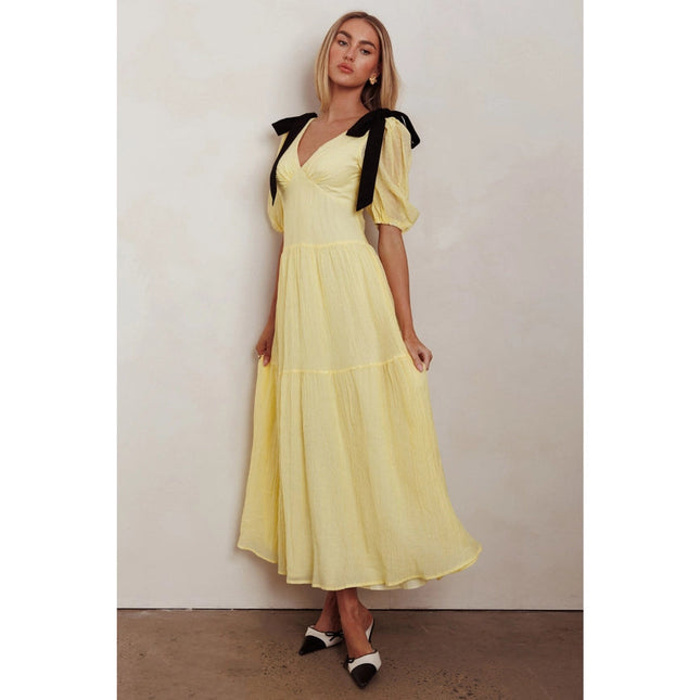 Puffy Sleeve Straped Maxi Dress LEMON