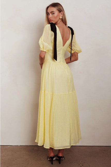 Puffy Sleeve Straped Maxi Dress LEMON