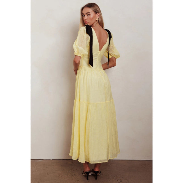 Puffy Sleeve Straped Maxi Dress LEMON