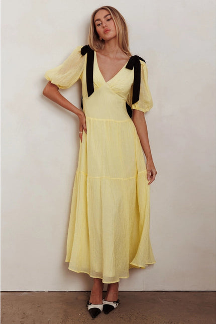 Puffy Sleeve Straped Maxi Dress LEMON