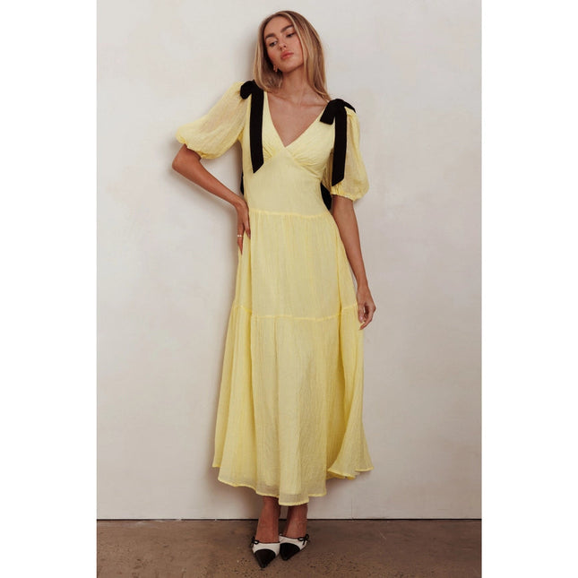 Puffy Sleeve Straped Maxi Dress LEMON