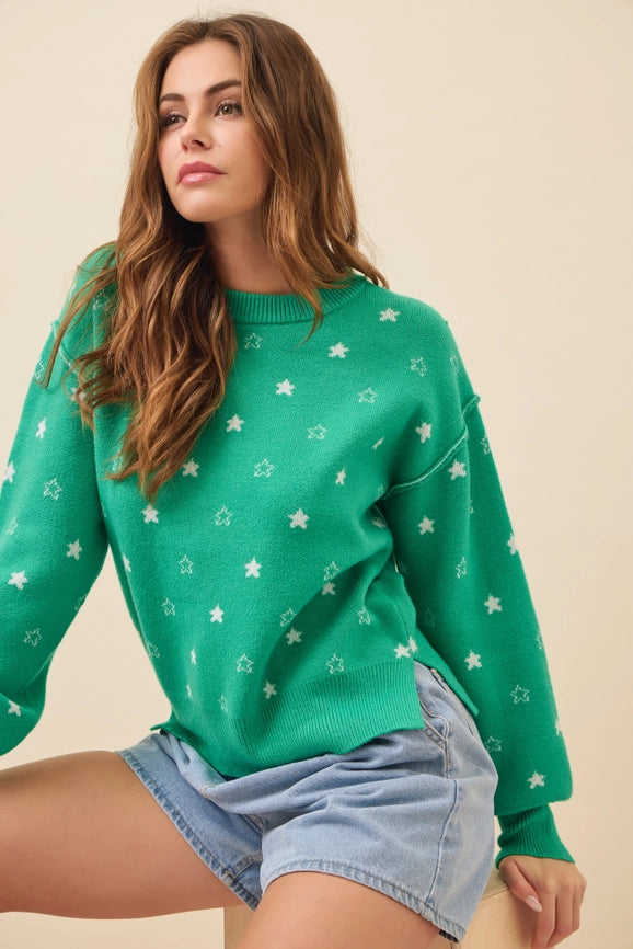 Pullover Heart Sweater or Star Sweater Top GREEN