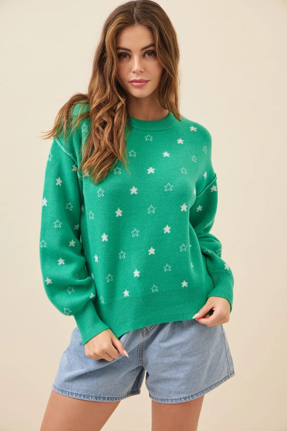 Pullover Heart Sweater or Star Sweater Top GREEN