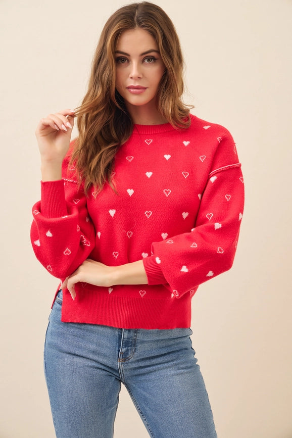 Pullover Heart Sweater or Star Sweater Top RED