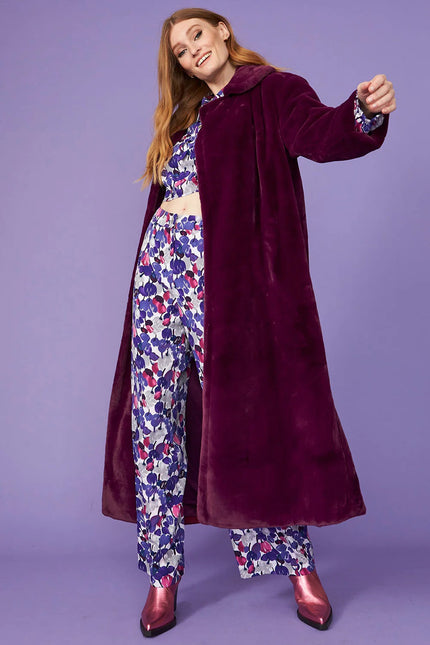 Purple Faux Fur Maxi Coat-2