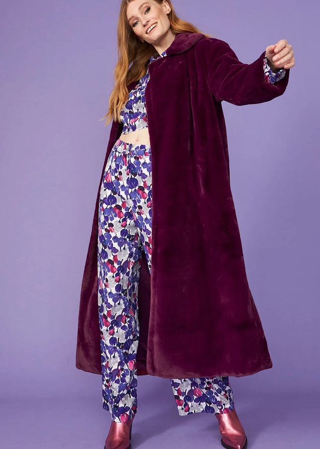 Purple Faux Fur Maxi Coat-2