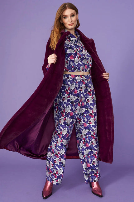 Purple Faux Fur Maxi Coat-0