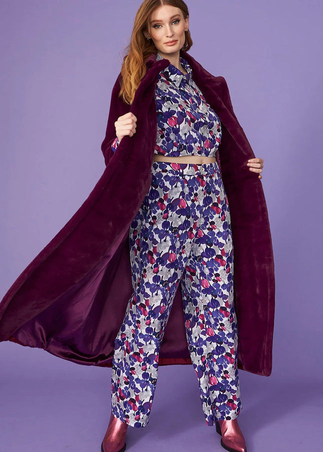 Purple Faux Fur Maxi Coat-0