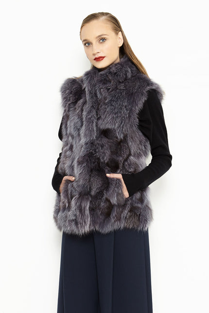 Purple Genuine Arctic Polar Fox Fur Vest-0