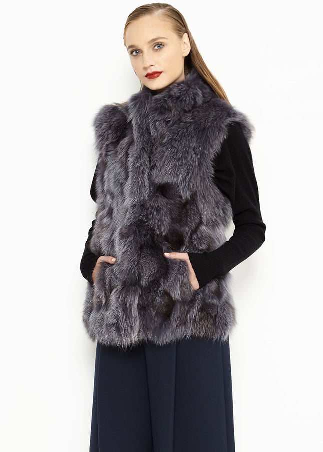 Purple Genuine Arctic Polar Fox Fur Vest-0