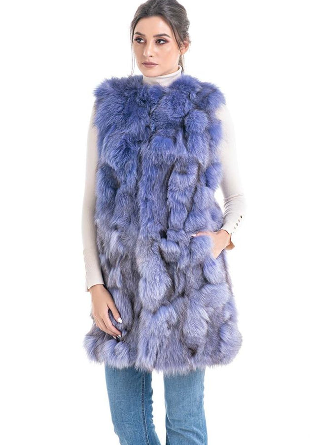 Purple Genuine Fox Fur Vest-0