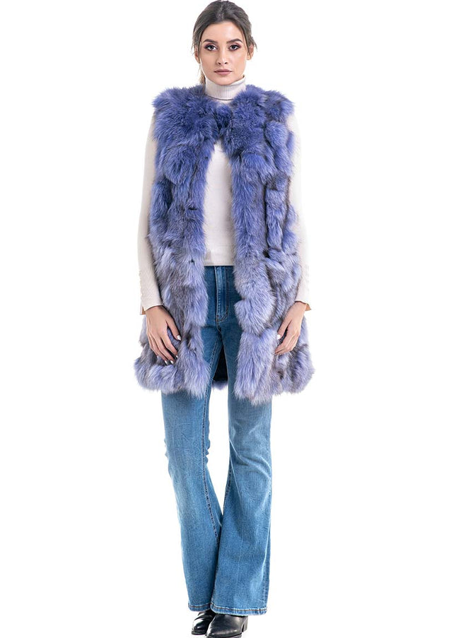 Purple Genuine Fox Fur Vest-1