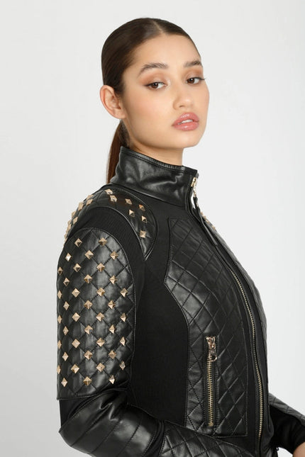 Pyramid Stud Mesh Moto Jacket Jls Black