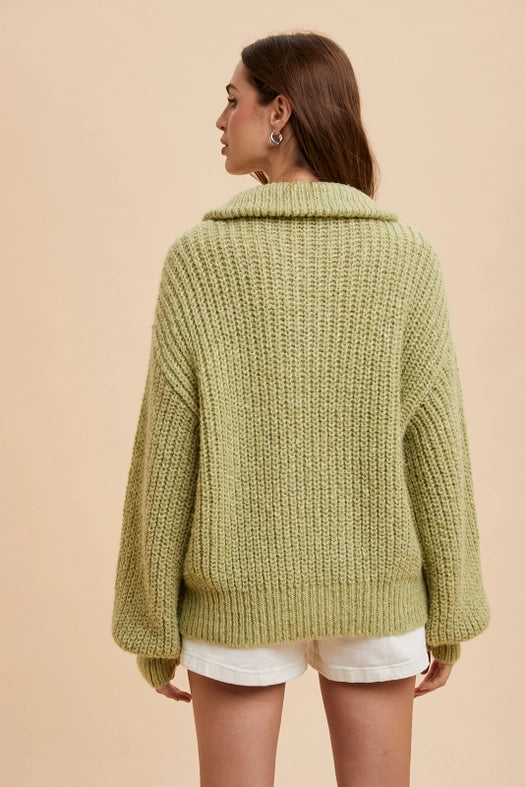 Quarter Zip Knitted Polo Sweater PISTACHIO