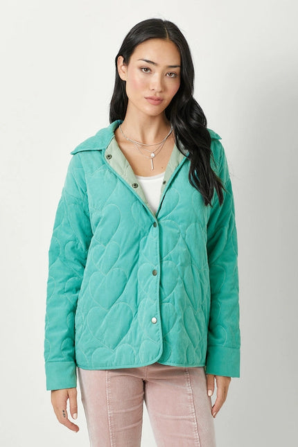 Quilted Heart Padded Jacket Jade