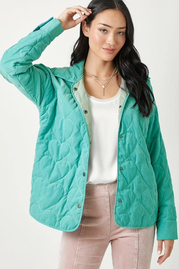 Quilted Heart Padded Jacket Jade