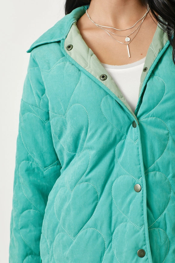 Quilted Heart Padded Jacket Jade