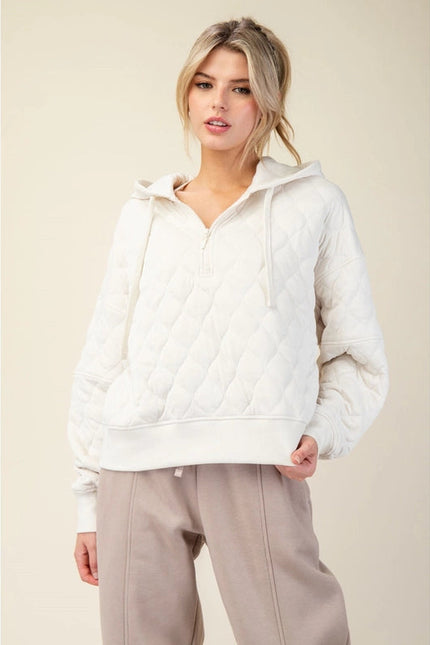 Quilted Quarter Zip Hoodie Jacket Bone