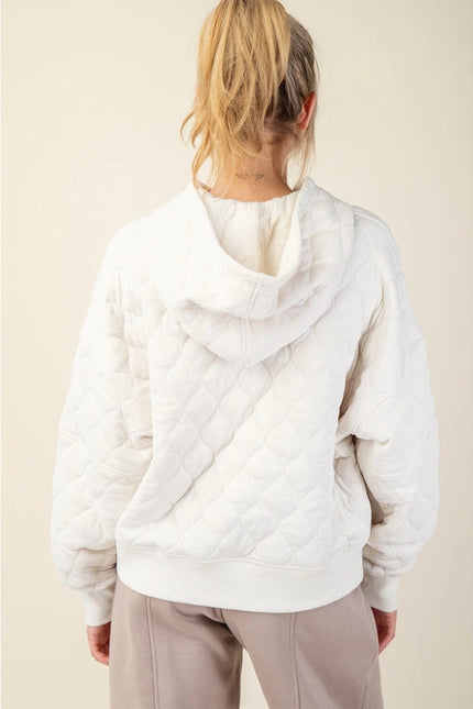 Quilted Quarter Zip Hoodie Jacket Bone