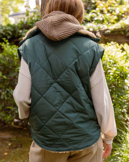 Quilted Zip Up Fleece Lined Puffer Vest HUNTER GREEN