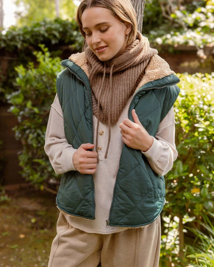 Quilted Zip Up Fleece Lined Puffer Vest HUNTER GREEN