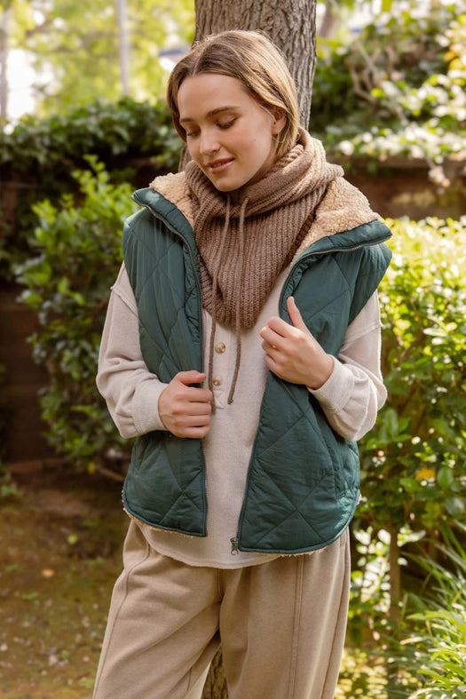 Quilted Zip Up Fleece Lined Puffer Vest HUNTER GREEN