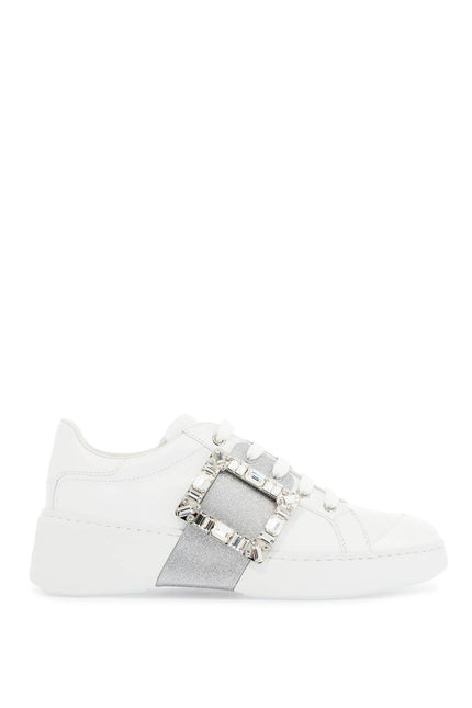 Roger Vivier white viv skate sneakers with rhinestone buckles