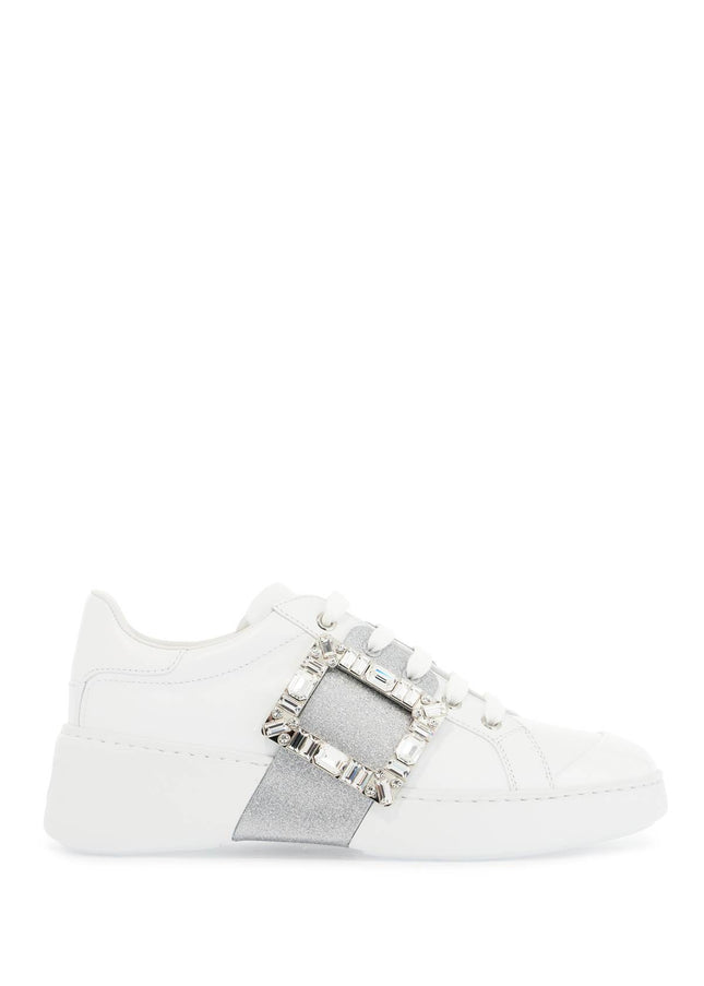 Roger Vivier white viv skate sneakers with rhinestone buckles