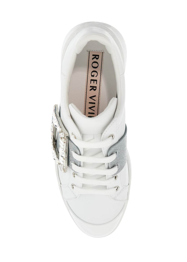 Roger Vivier white viv skate sneakers with rhinestone buckles