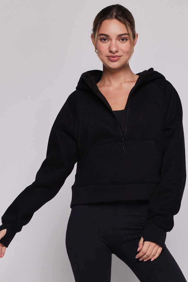 Effortless Fleece Half Zip Hoodie-rebody-Black-XS/S-Urbanheer