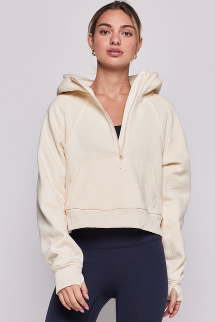 Effortless Fleece Half Zip Hoodie-rebody-Bone-XS/S-Urbanheer