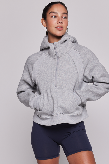 Effortless Fleece Half Zip Hoodie-rebody-Heather Grey-XS/S-Urbanheer