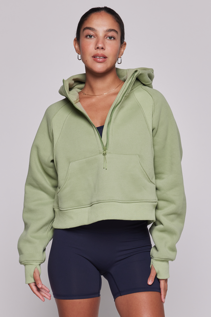 Effortless Fleece Half Zip Hoodie-rebody-Matcha-XS/S-Urbanheer