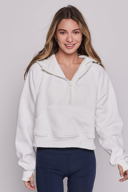 Effortless Fleece Half Zip Hoodie-rebody-Brilliant White-XS/S-Urbanheer