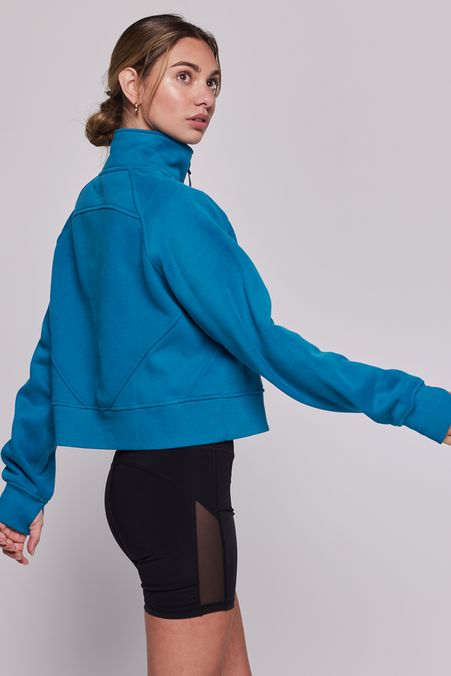 Effortless Fleece Crop Half Zip Jacket-rebody-Urbanheer