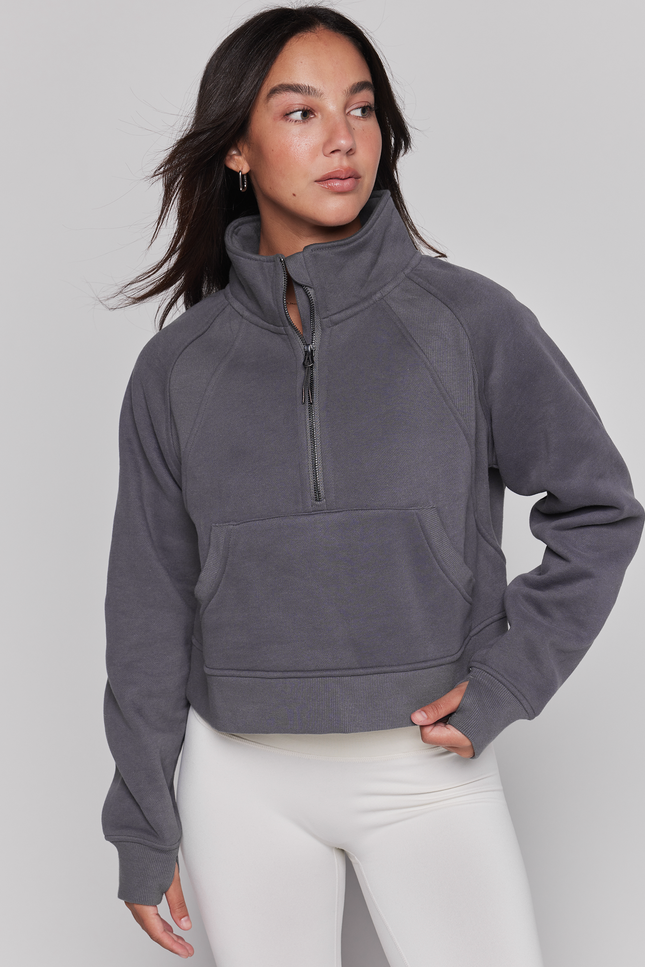 Effortless Fleece Crop Half Zip Jacket-rebody-Smoke-XS/S-Urbanheer