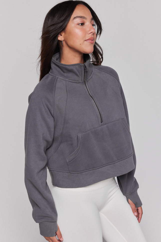 Effortless Fleece Crop Half Zip Jacket-rebody-Urbanheer