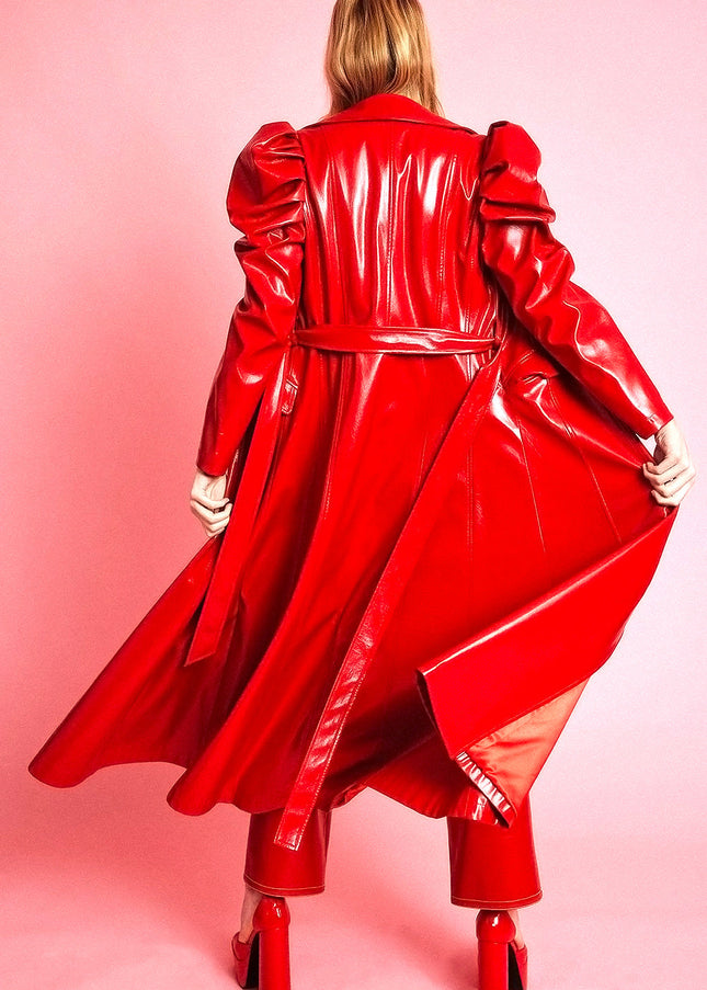 Red Eco Leather Grande Maxi Trench Coat-3