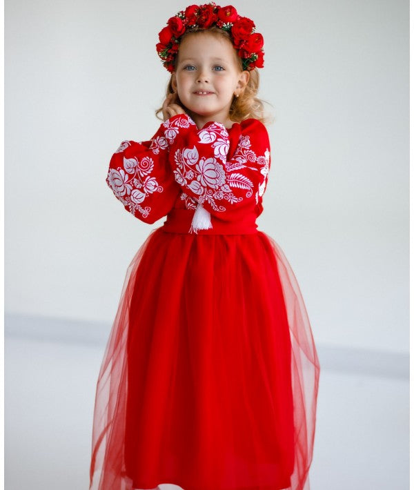 Red Embroidered Dress For A Girl