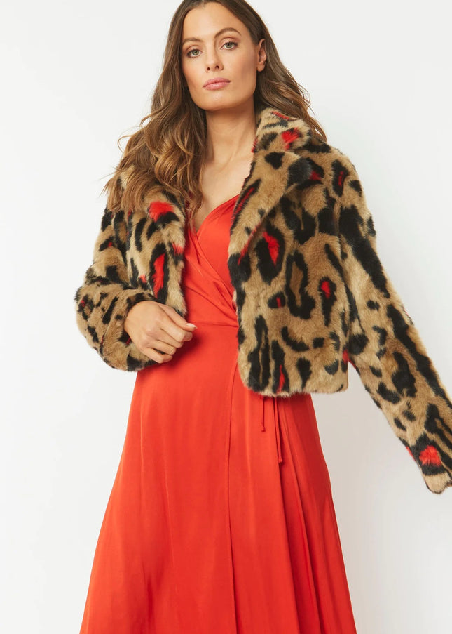 Red Faux Fur Cropped Jacket-1