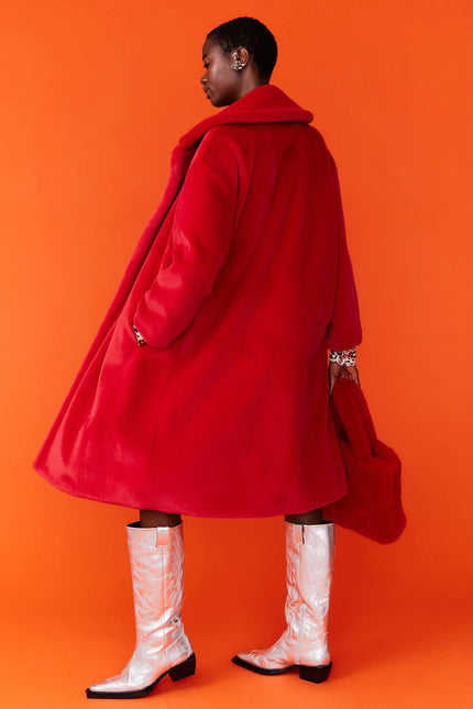 Red Faux Fur Maxi Duchess Coat-2