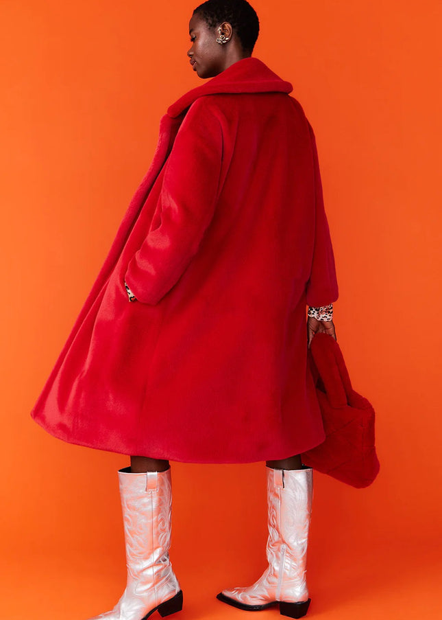 Red Faux Fur Maxi Duchess Coat-2