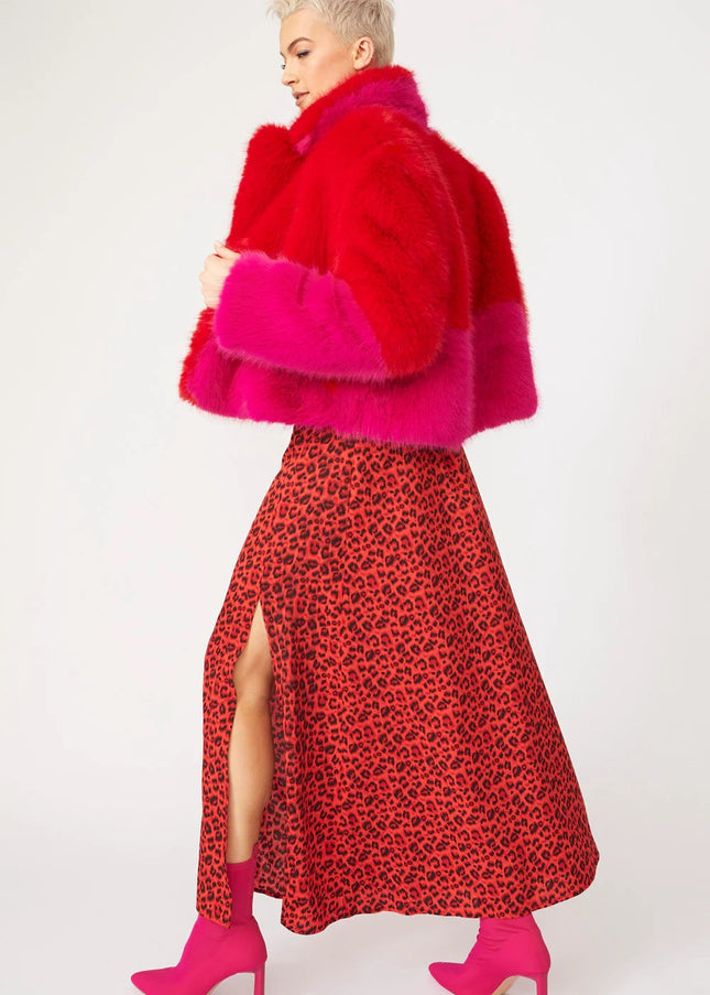 Red Pink Bamboo Faux Fur Double Cropped Coat-1