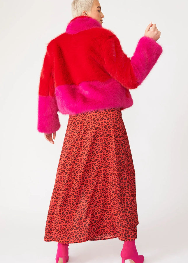 Red Pink Bamboo Faux Fur Double Cropped Coat-2