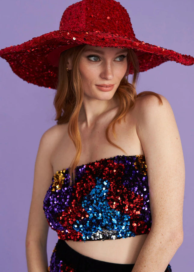 Red Sequin Handmade Flapper Hat-0