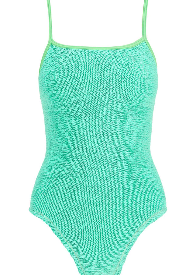 Reina Olga high-waisted neon green one-piece swimsuit with adjustable straps