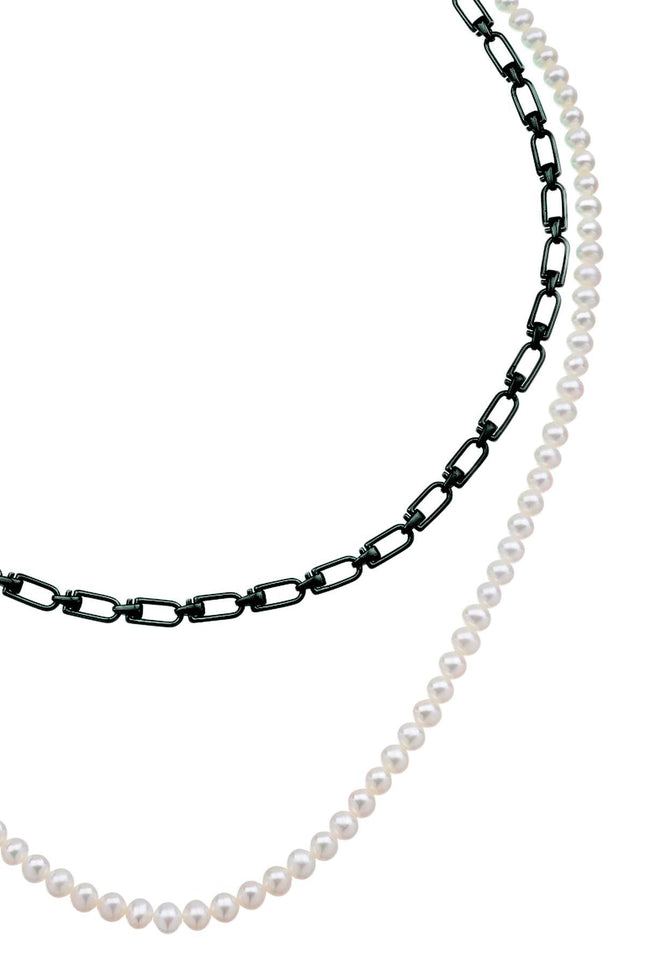 'Reine' Double Necklace With Pearls-women > accessories > jewellery > necklaces-EERA-os-Bianco-Urbanheer