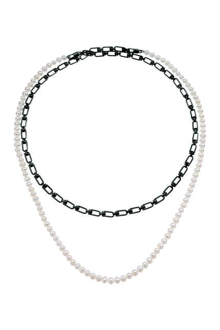 'Reine' Double Necklace With Pearls-women > accessories > jewellery > necklaces-EERA-os-Bianco-Urbanheer