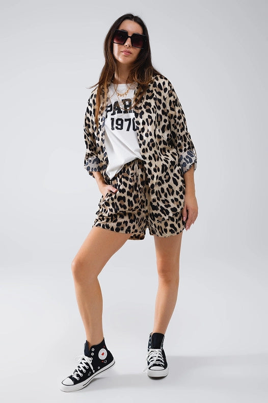 Relaxed Leopard Print High-Low Shirt with Long Sleeves