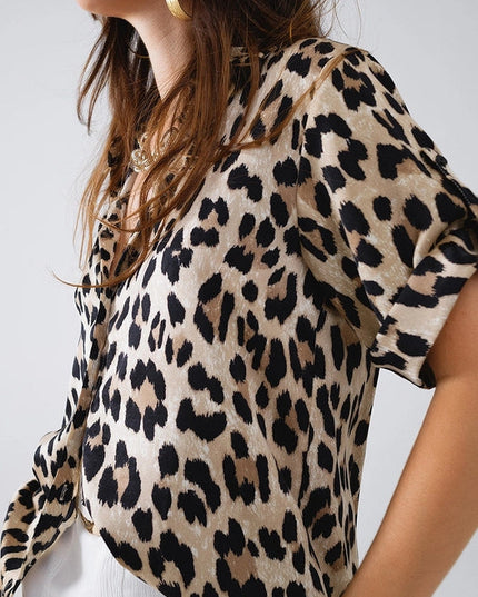 Relaxed Leopard Print Shirt with Rolled Cuffs